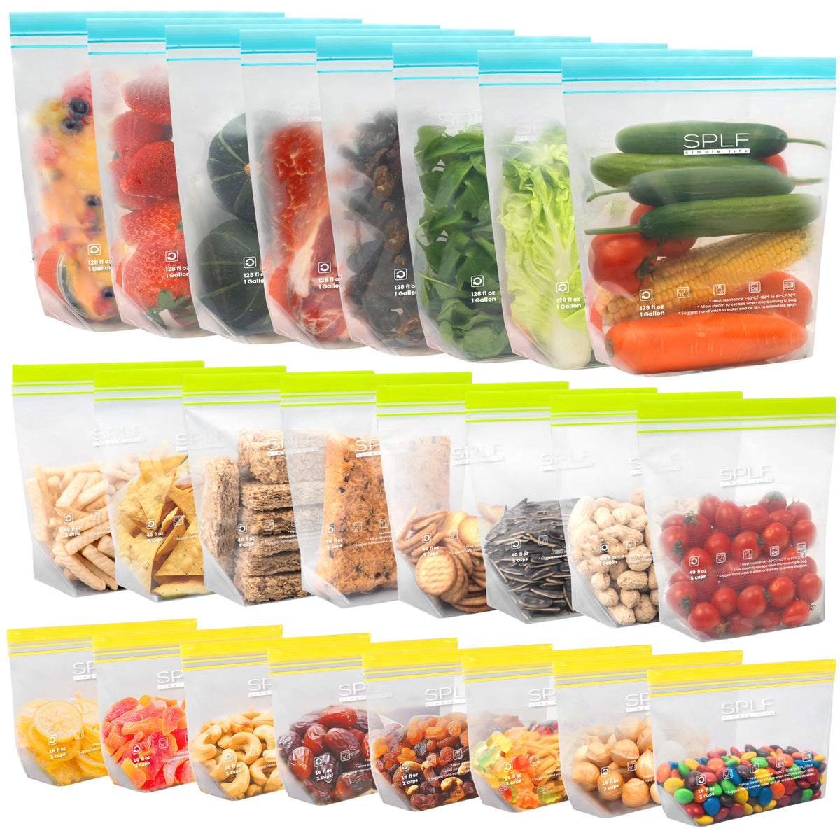 24 Pack Reusable Food Storage Bags